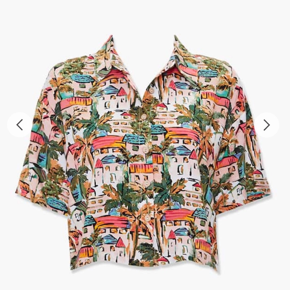 NEW Forever 21 Tropical Town Print Crop Shirt